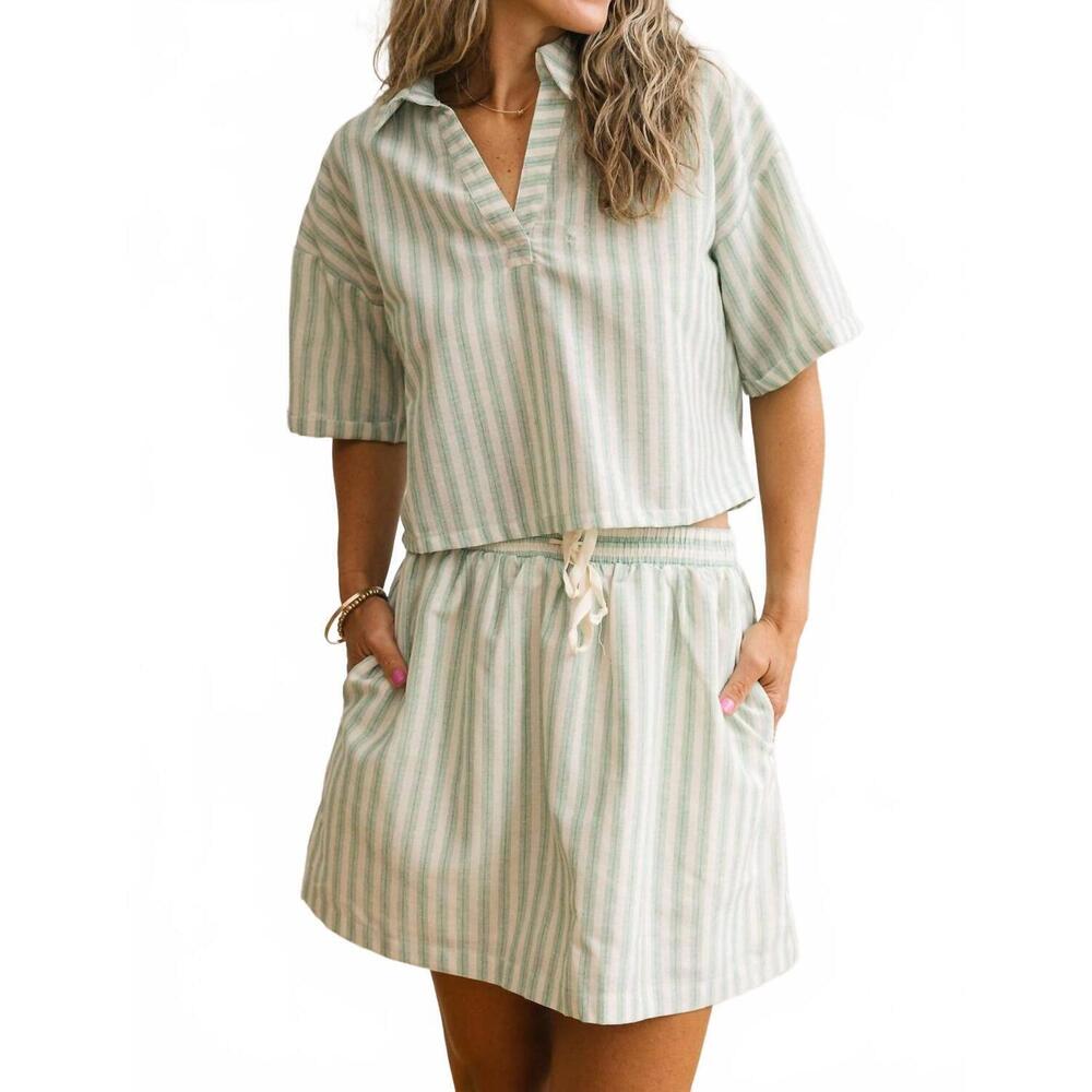 NEW IDEM DITTO seaside mini skirt in green cream stripes - Picture 2 of 8
